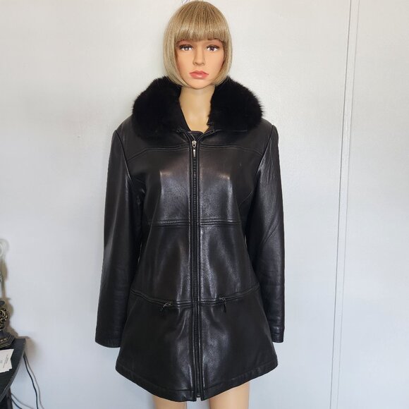 #633 Leather/fox fur coat - Picture 1 of 4